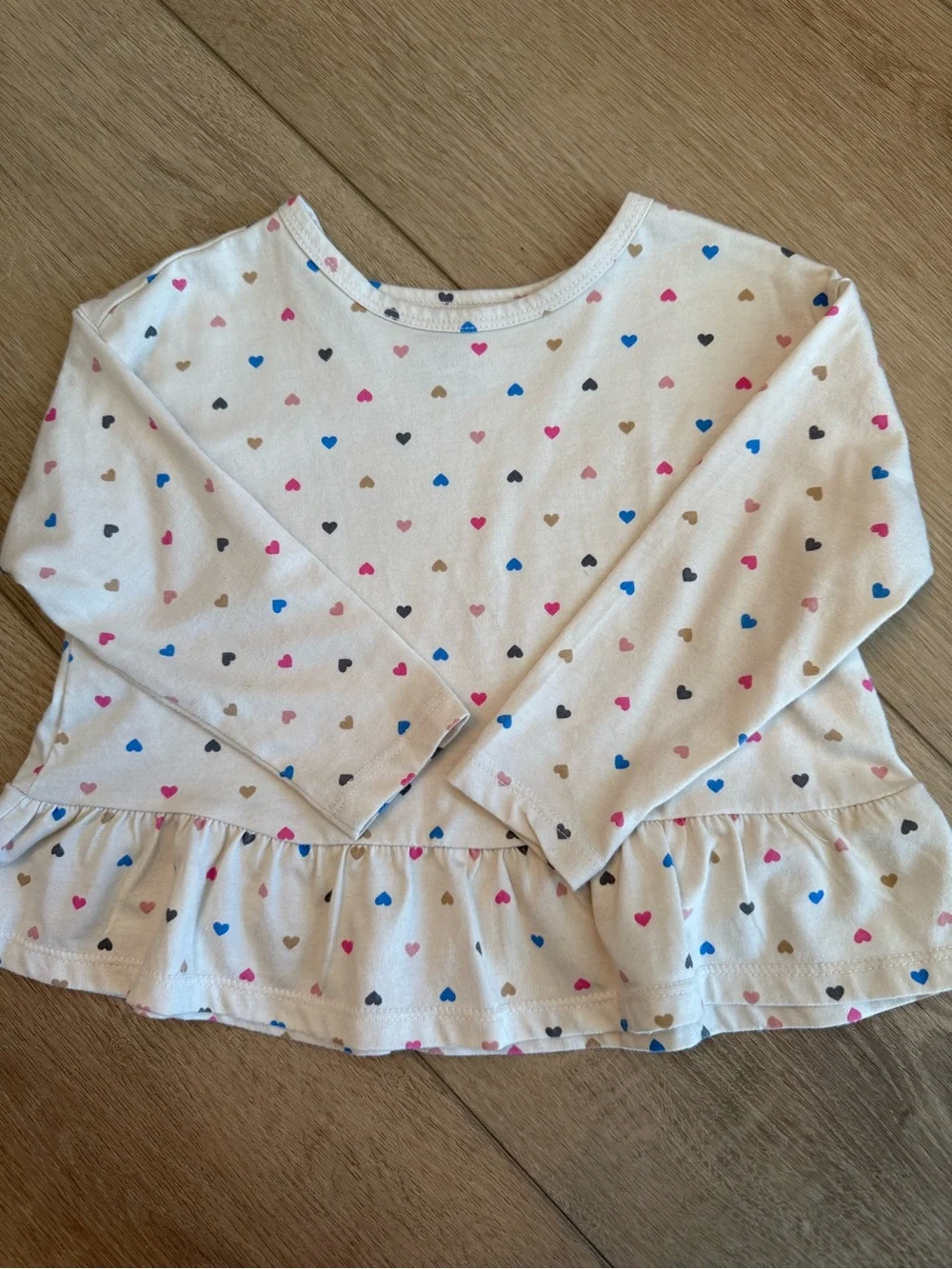 Carter's Cream Long-Sleeve Peplum Top with Multicolor Hearts